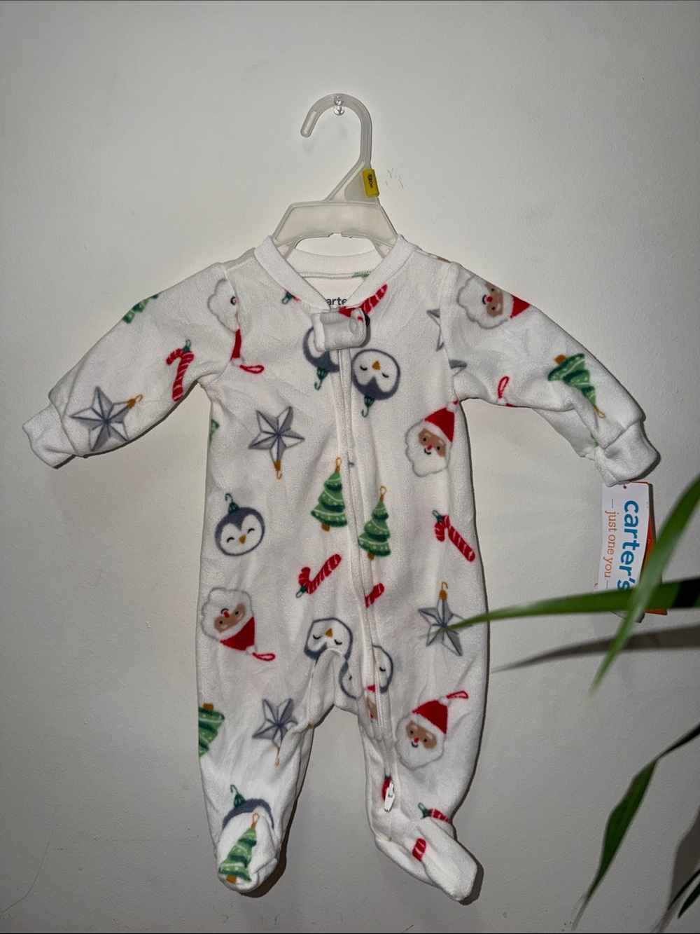 Carter's White Holiday Fleece Footed One-Piece with Christmas Icons